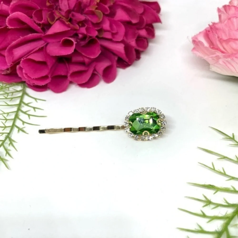 NEW⚜️Bright Green Crystal Embellished Hair Pin